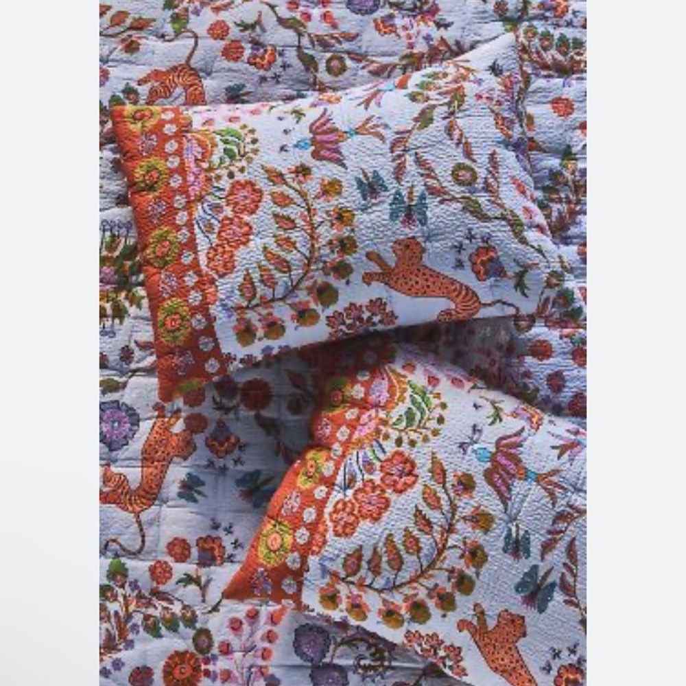 Anthropologie Floral Quilt in Light Blue, Rust, Green - Picture 5 of 8
